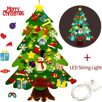 Montessori Felt Christmas Tree With String Lights, 30+ Ornaments, Wall Xmas Decor, Safe for 1+