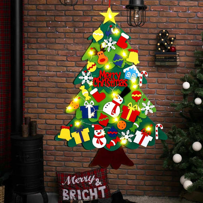 Montessori Felt Christmas Tree With String Lights, 30+ Ornaments, Wall Xmas Decor, Safe for 1+