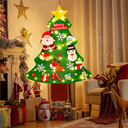 Montessori Felt Christmas Tree With String Lights, 30+ Ornaments, Wall Xmas Decor, Safe for 1+