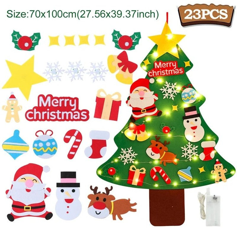 Montessori Felt Christmas Tree With String Lights, 30+ Ornaments, Wall Xmas Decor, Safe for 1+