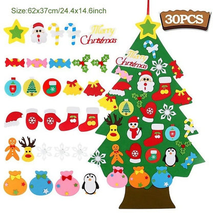 Montessori Felt Christmas Tree With String Lights, 30+ Ornaments, Wall Xmas Decor, Safe for 1+