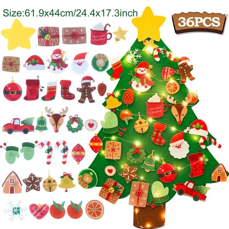 Montessori Felt Christmas Tree With String Lights, 30+ Ornaments, Wall Xmas Decor, Safe for 1+