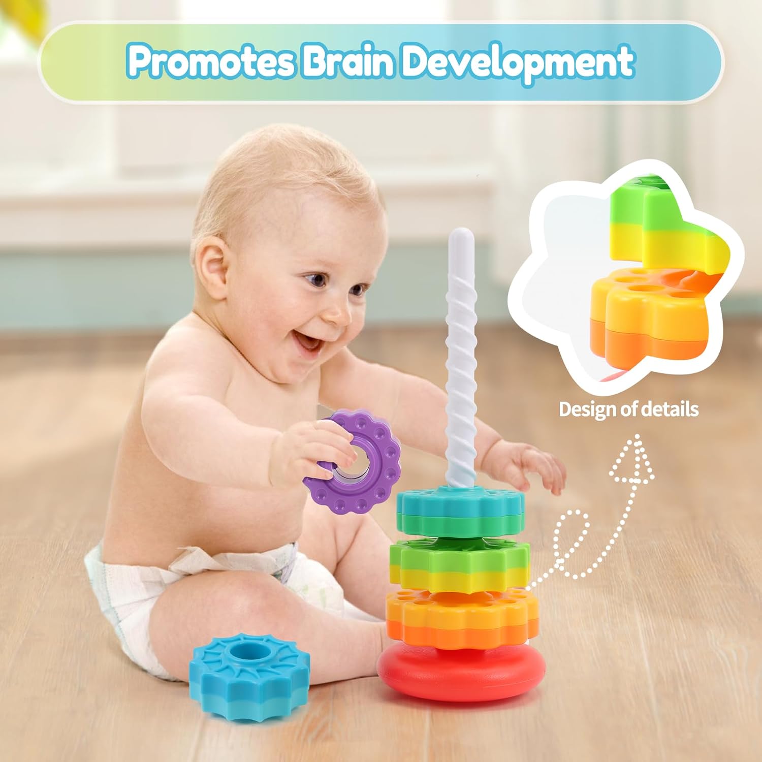 Montessori Rainbow Stacking Toy, Safe Educational Toy for Toddlers Ages 1+