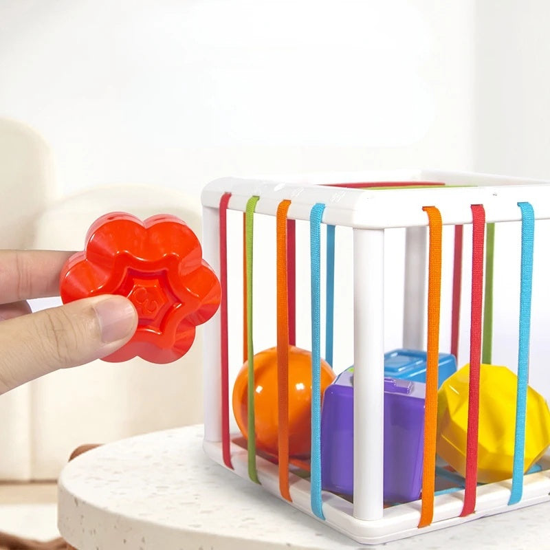 Montessori Sensory Toy with Soft Rubber Blocks, Shape & Letter Recognition, Safe for Babies 1 Month+