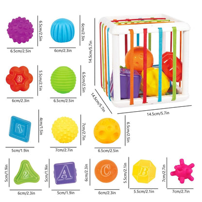 Montessori Sensory Toy with Soft Rubber Blocks, Shape & Letter Recognition, Safe for Babies 1 Month+