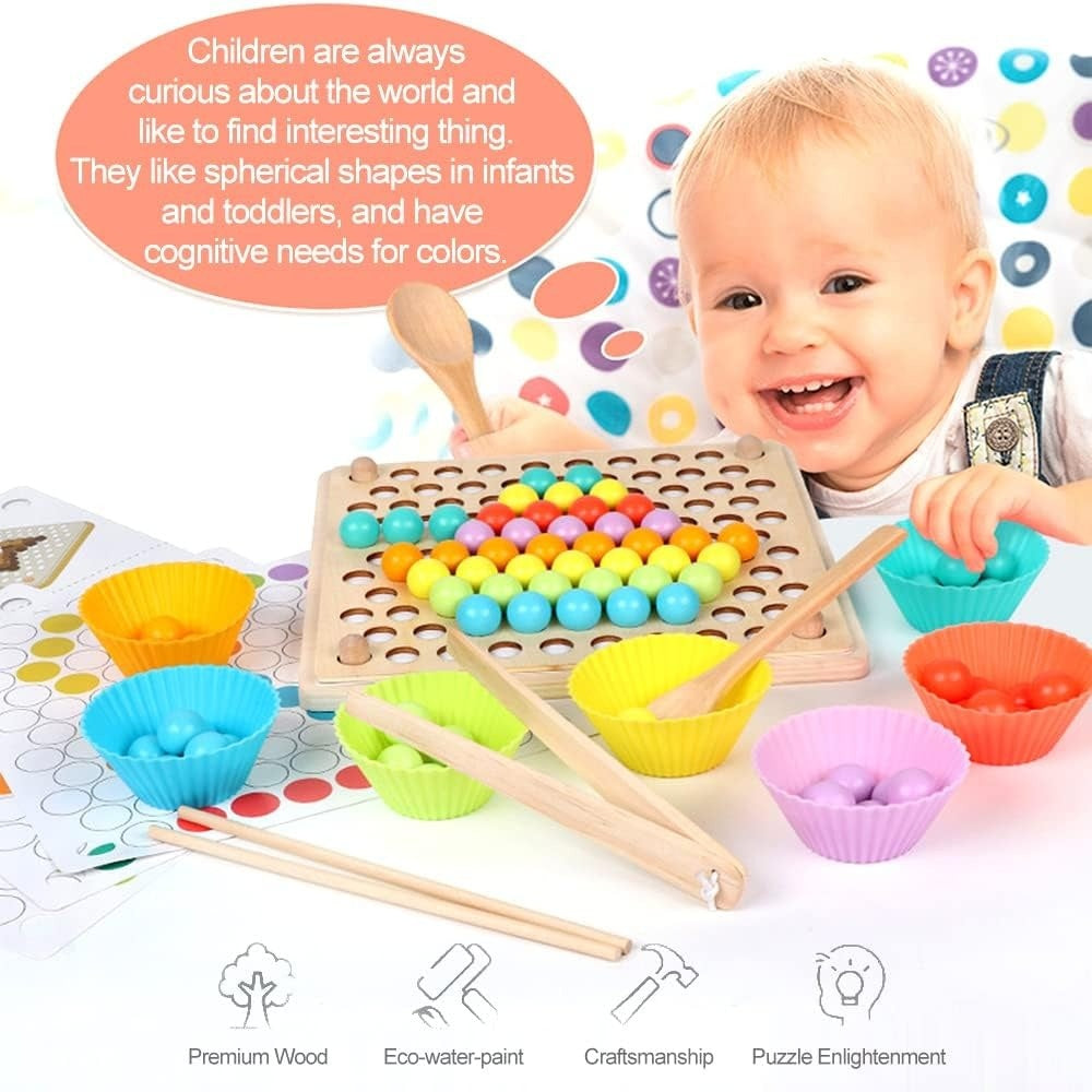 Montessori Wooden Bead Game with Color Recognition and Fine Motor Skills Training, Safe for Ages 3+