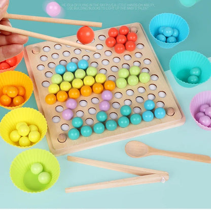 Montessori Wooden Bead Game with Color Recognition and Fine Motor Skills Training, Safe for Ages 3+