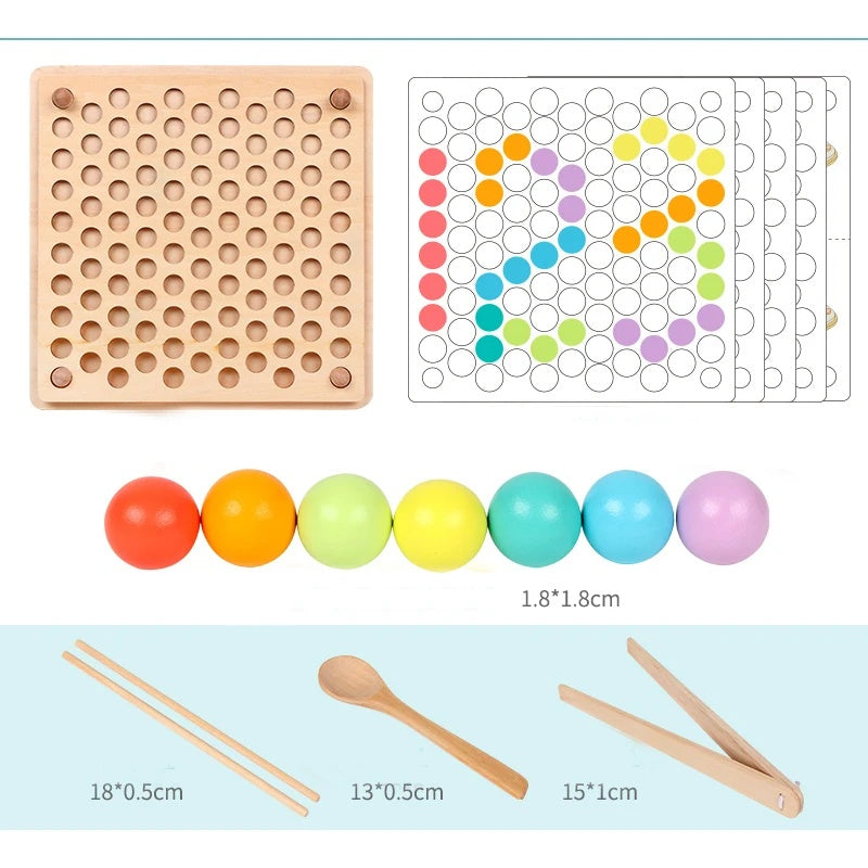 Montessori Wooden Bead Game with Color Recognition and Fine Motor Skills Training, Safe for Ages 3+