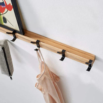 Space Saving Wooden Hook Rack with 5 Adjustable Hooks