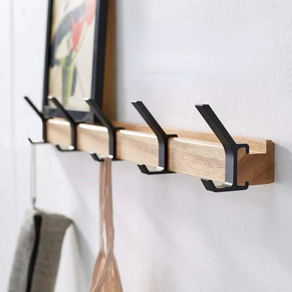 Space Saving Wooden Coat Rack with Hooks - Black - Pexav