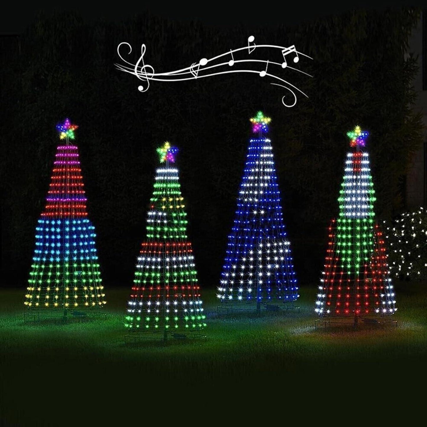 Multicolor LED Animated Outdoor Christmas Tree Lightshow with IP44 Waterproof,  Vibrant Multicolor Lighting