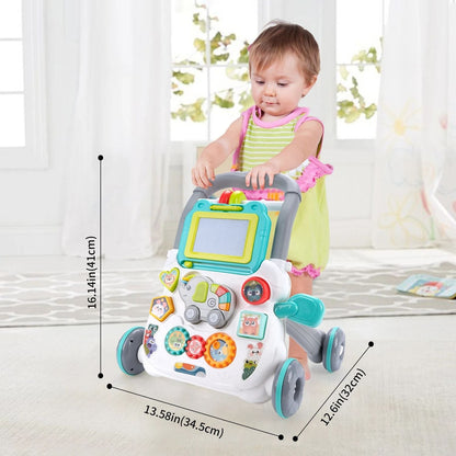 Multifunctional Push Walker Toy with Sound, Lights, Drawing Board, and Activity Panel, Safe for Ages 1+