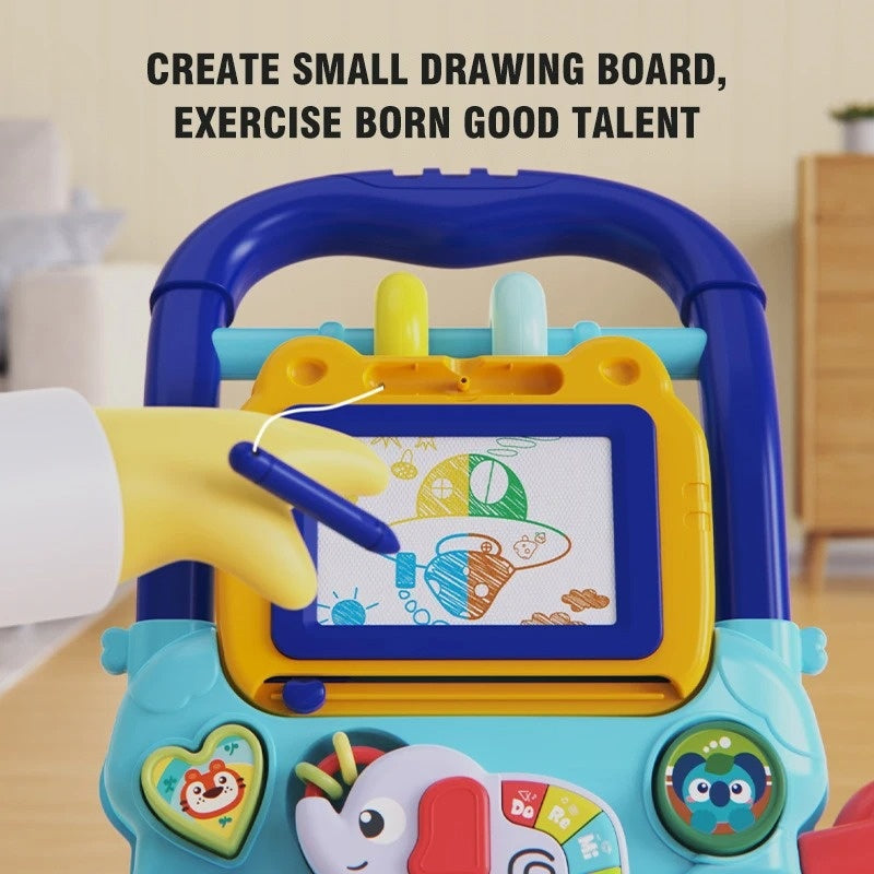 Multifunctional Push Walker Toy with Sound, Lights, Drawing Board, and Activity Panel, Safe for Ages 1+