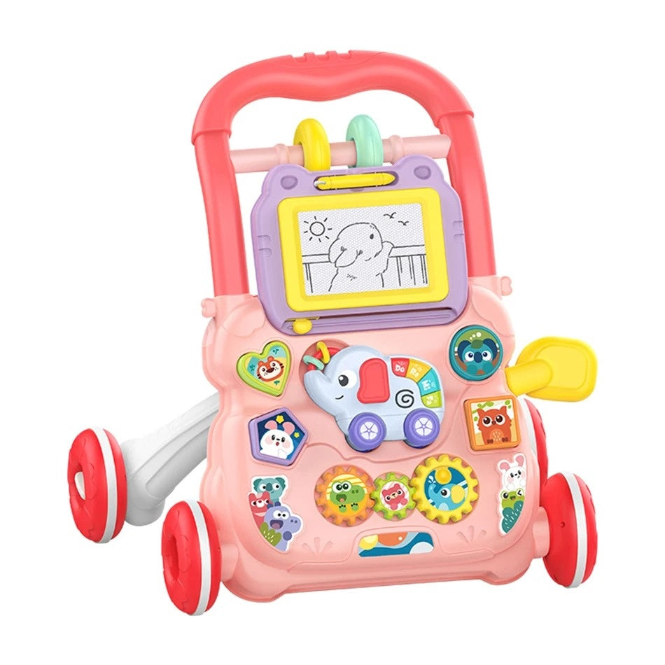 Multifunctional Push Walker Toy with Sound, Lights, Drawing Board, and Activity Panel, Safe for Ages 1+