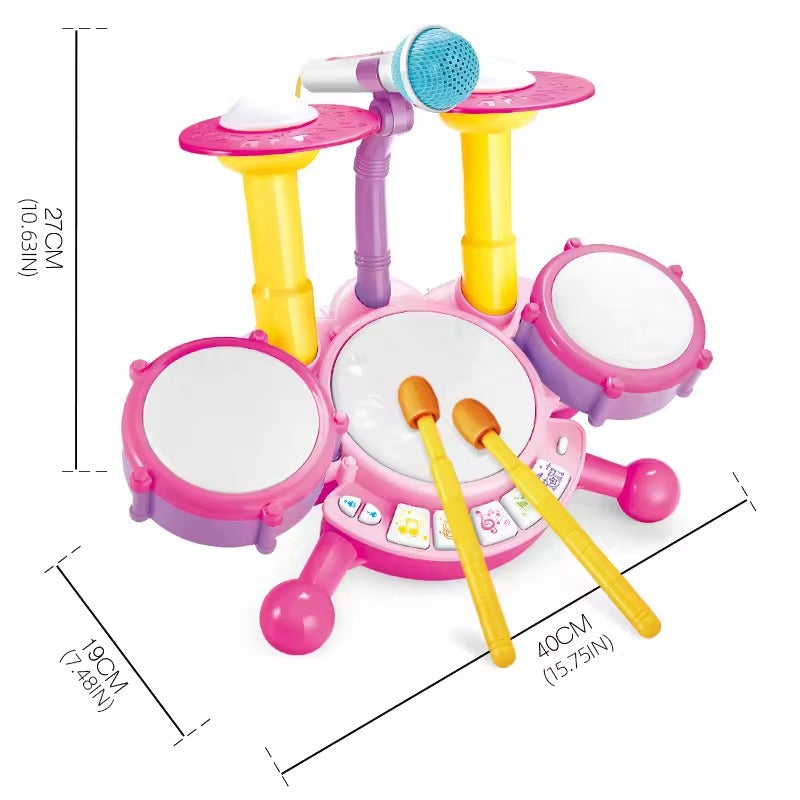 Musical Drum Set Toy with Flashing Lights & Microphone, 5 Fun Music Modes, Safe for Ages 1+