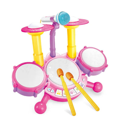 Musical Drum Set Toy with Flashing Lights & Microphone, 5 Fun Music Modes, Safe for Ages 1+