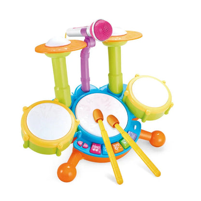 Musical Drum Set Toy with Flashing Lights & Microphone, 5 Fun Music Modes, Safe for Ages 1+