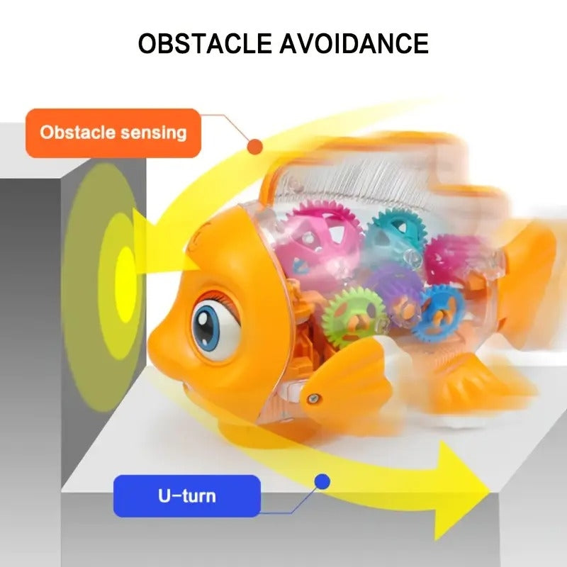 Musical Fish Toy, Flashing Lights, Moving Wheels, Rotating Gears, Realistic Action, Safe for Ages 2+