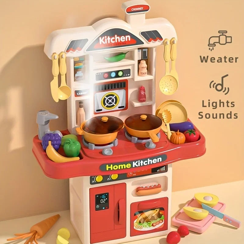 My First Kitchen Set Kitchen Playset Role Playing Game with Light and Sound Realistic Press Water Faucet & Kitchenware Gift for Kids