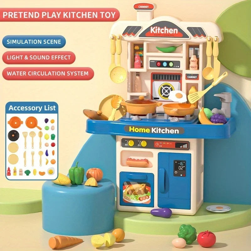 My First Kitchen Set Kitchen Playset Role Playing Game with Light and Sound Realistic Press Water Faucet & Kitchenware Gift for Kids