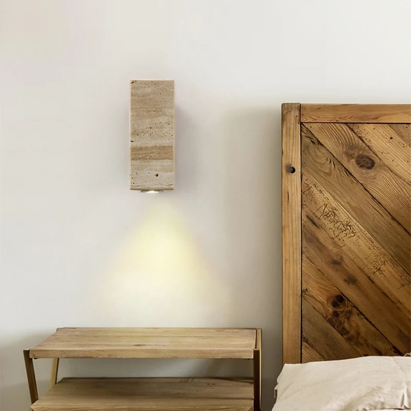Natural Travertine Stone Wall Sconce – Compact LED Wall Light for Modern Home Decor 5