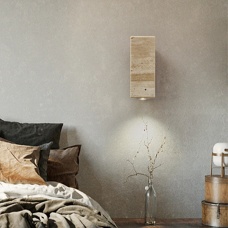 Natural Travertine Stone Wall Sconce – Compact LED Wall Light for Modern Home Decor 7