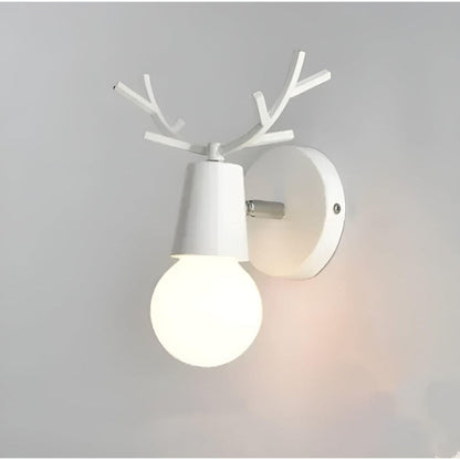 Rustic Wooden Wall Lamp with Deer Antler Detail - Pexav