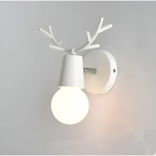 Rustic Wooden Wall Lamp with Deer Antler Detail - Pexav