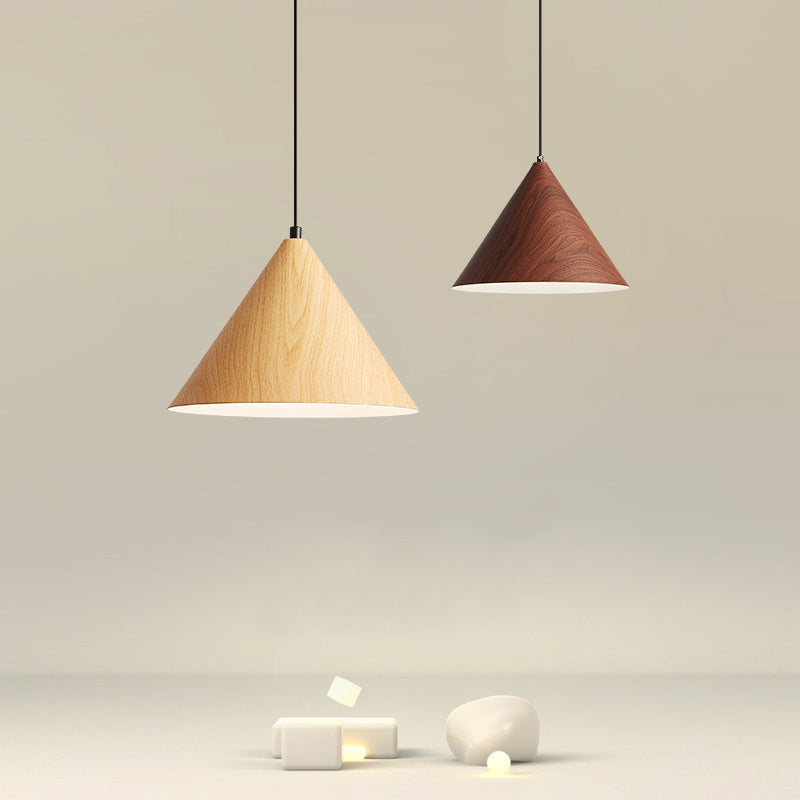 Nordic Cone Iron Pendant Light – Adjustable Height 1-Light Fixture for Living Room, Compact Design in Wood and Walnut 2