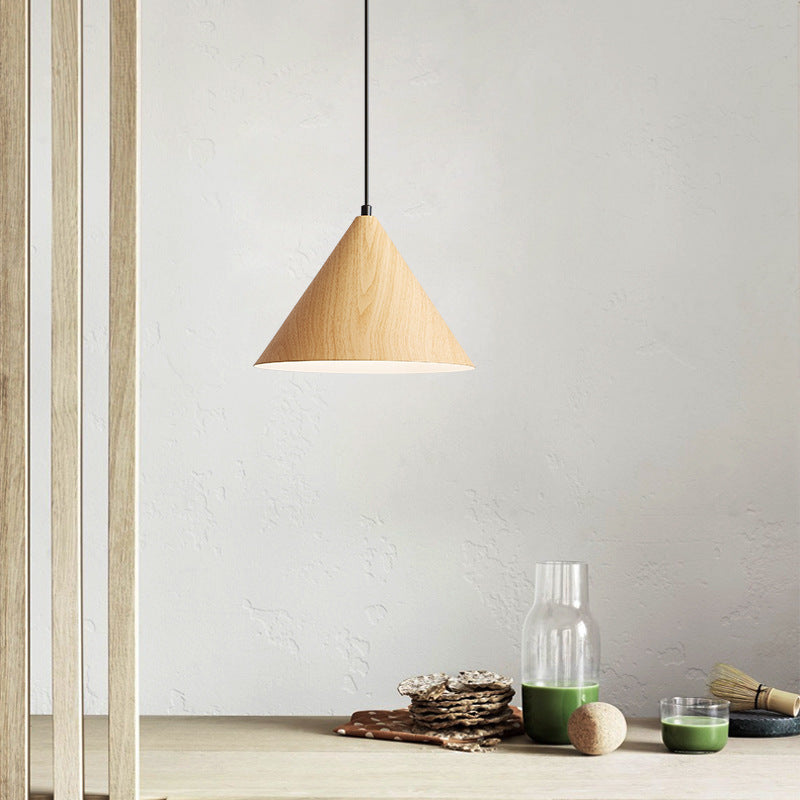 Nordic Cone Iron Pendant Light – Adjustable Height 1-Light Fixture for Living Room, Compact Design in Wood and Walnut 7