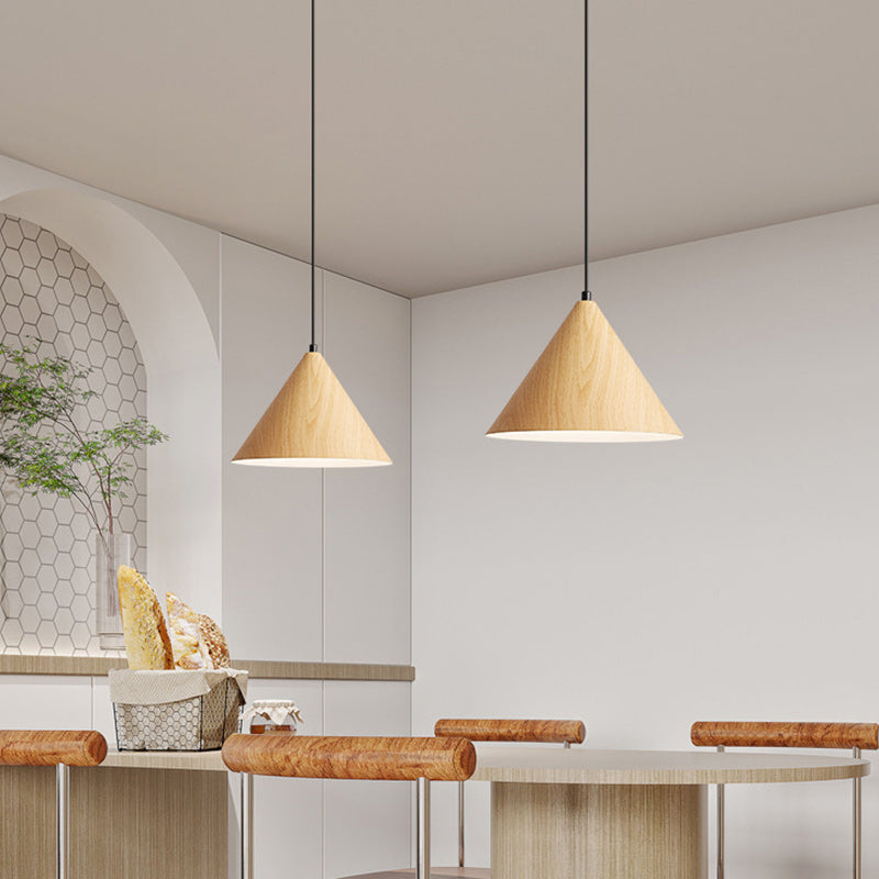 Nordic Cone Iron Pendant Light – Adjustable Height 1-Light Fixture for Living Room, Compact Design in Wood and Walnut 8