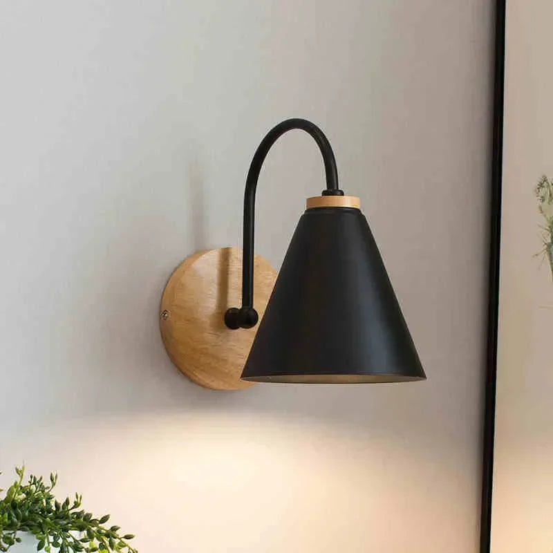 Simple Rustic Metal Wall Light with Wood Accent - Pexav