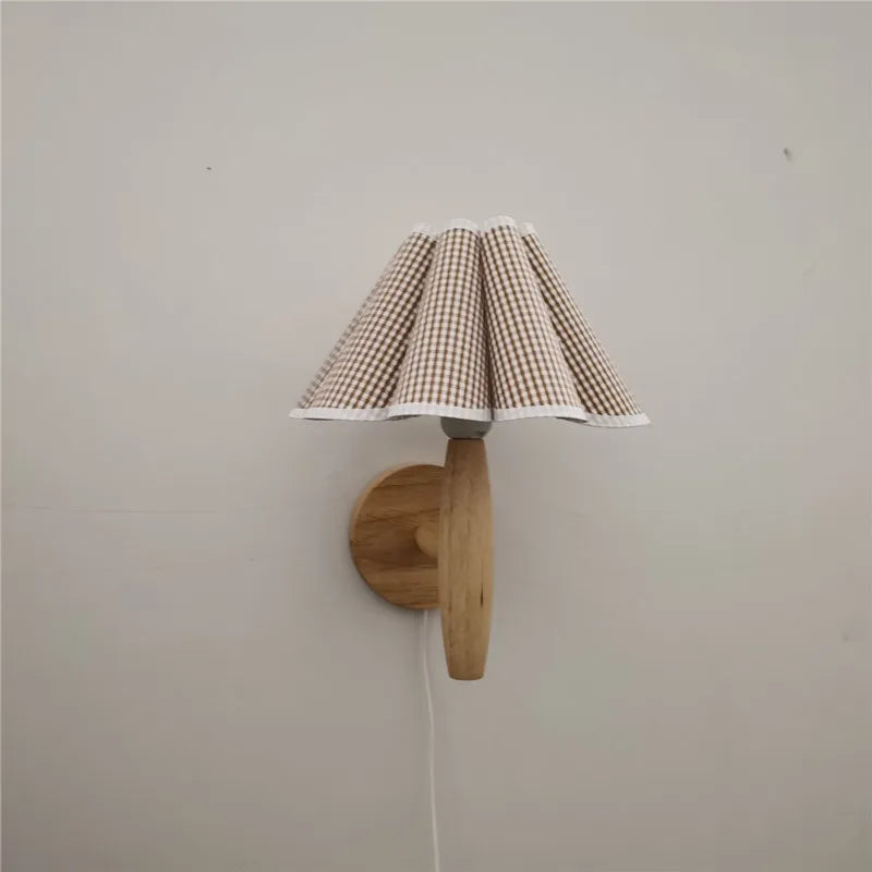 Rustic Wooden Wall Light with Soft Fabric Shade