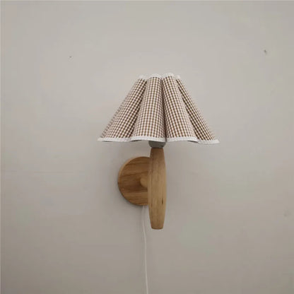 Rustic Wooden Wall Light with Soft Fabric Shade