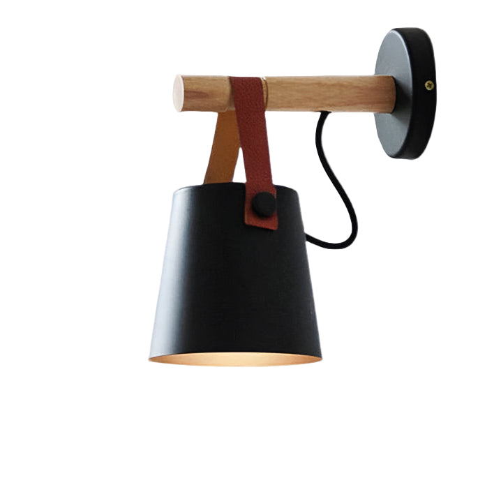 Rustic Wooden Wall Lamp with Leather Detailing - Pexav