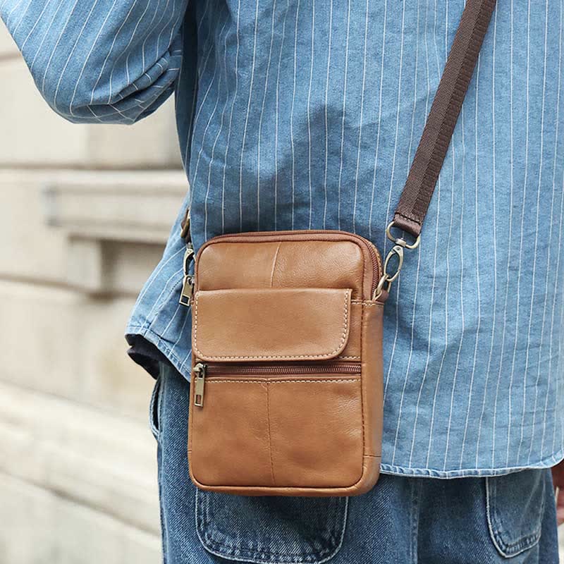 Leather Men's Compact Crossbody Bag - Pexav