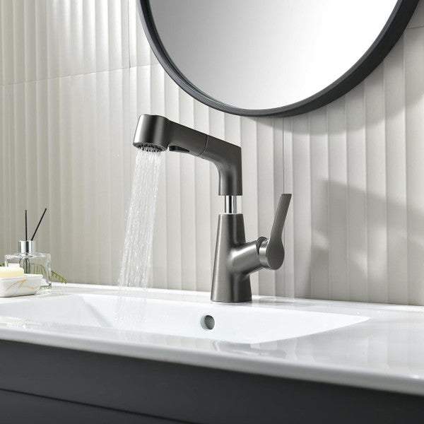 Adjustable Bathroom Faucet with Pull Out Shower Head
