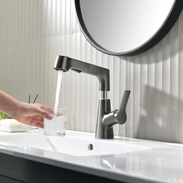 Adjustable Bathroom Faucet with Pull Out Shower Head