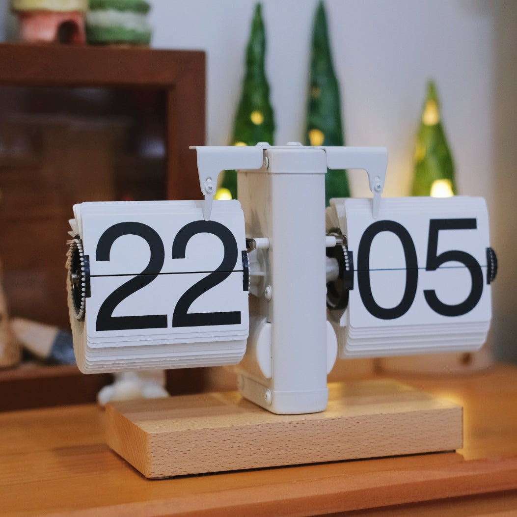 Classic Flip Clock with Brown Wooden Stand - Pexav