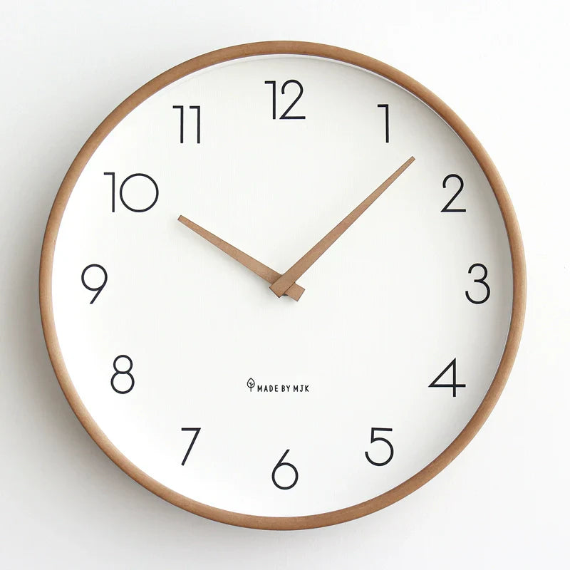 Simple Wood Wall Clock - Quiet Modern Design with Glass Face - Pexav