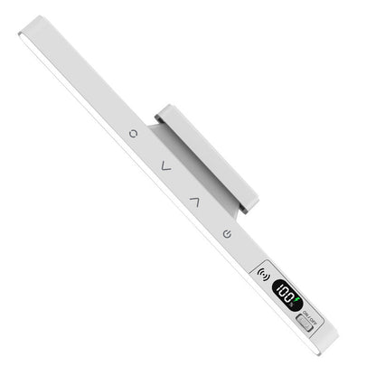 White LED desk lamp with digital display on a white background