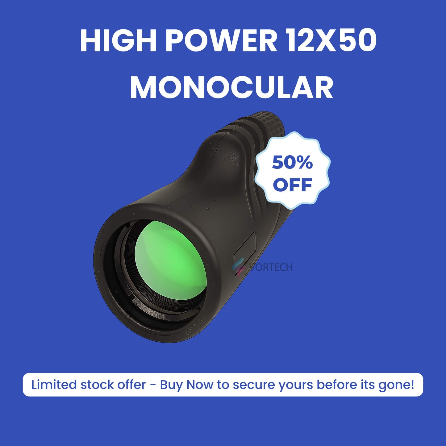 Compact 12X50 Waterproof Monocular with Phone Adapter