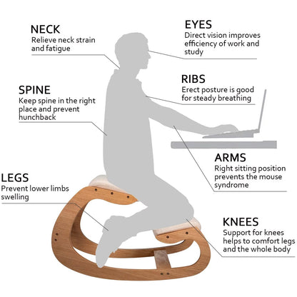 Office Ergonomic Wooden Kneeling Chair Helps Maintain Correct Posture, Thick Cushion