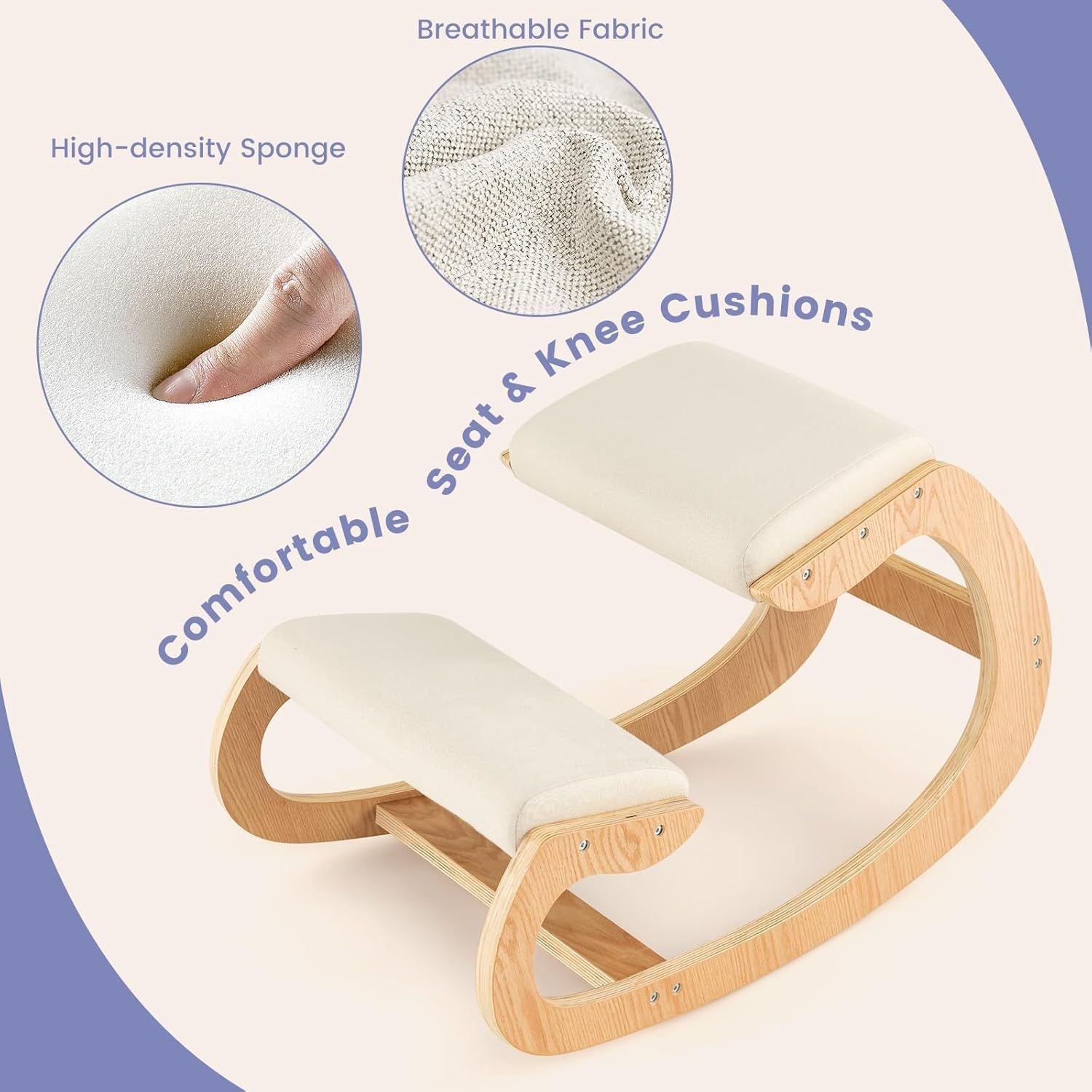 Office Ergonomic Wooden Kneeling Chair Helps Maintain Correct Posture, Thick Cushion