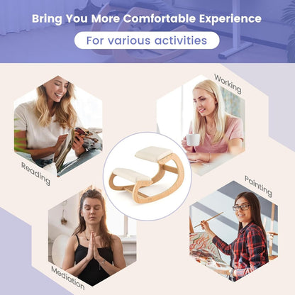 Office Ergonomic Wooden Kneeling Chair Helps Maintain Correct Posture, Thick Cushion