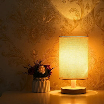 Organic Glow Bedside Lamp - Dimmable Small Table Lamp with Remote Control, Wooden and Linen Design for Bedroom or Nightstand 2