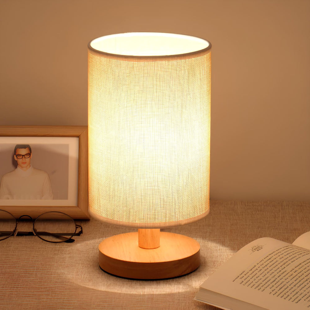 Organic Glow Bedside Lamp - Dimmable Small Table Lamp with Remote Control, Wooden and Linen Design for Bedroom or Nightstand 4