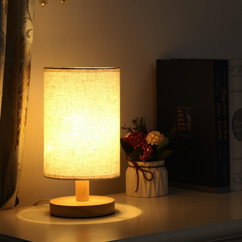 Organic Glow Bedside Lamp - Dimmable Small Table Lamp with Remote Control, Wooden and Linen Design for Bedroom or Nightstand 5