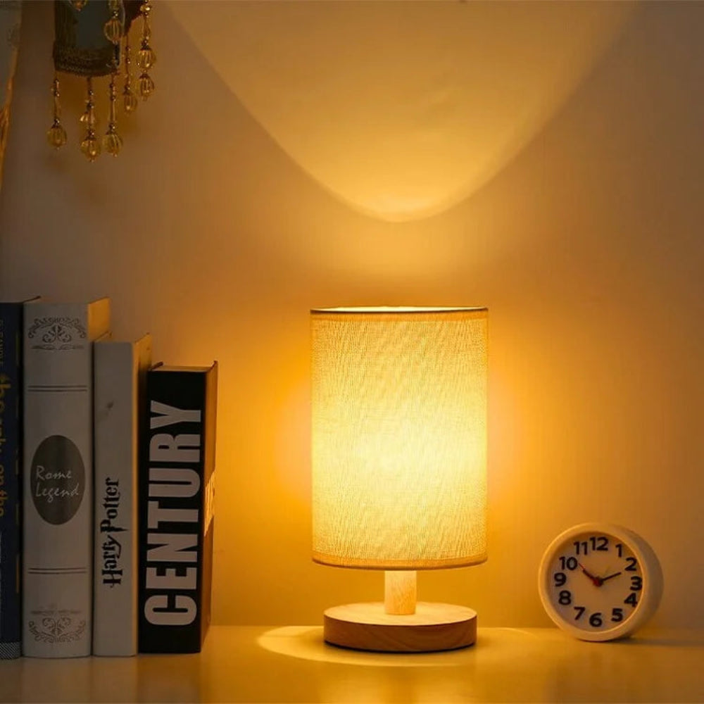 Organic Glow Bedside Lamp - Dimmable Small Table Lamp with Remote Control, Wooden and Linen Design for Bedroom or Nightstand 7