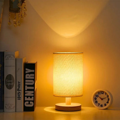 Organic Glow Bedside Lamp - Dimmable Small Table Lamp with Remote Control, Wooden and Linen Design for Bedroom or Nightstand 7